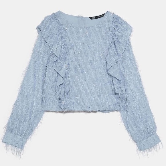 💕 HOST PICK! 💕 Zara Blue Feather Blouse with sequins - Picture 4 of 4